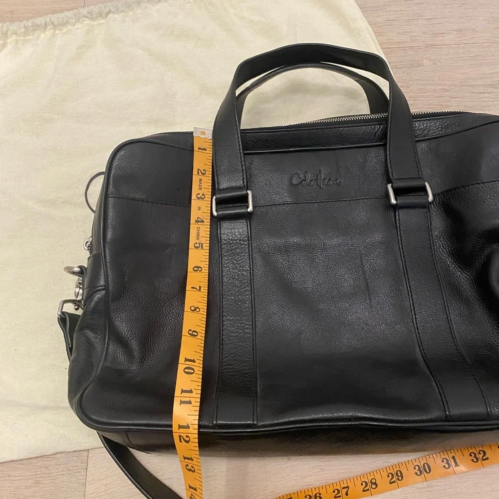 Cole Haan Unisex Black Leather Bag / Messenger / Laptop / Briefcase Silver